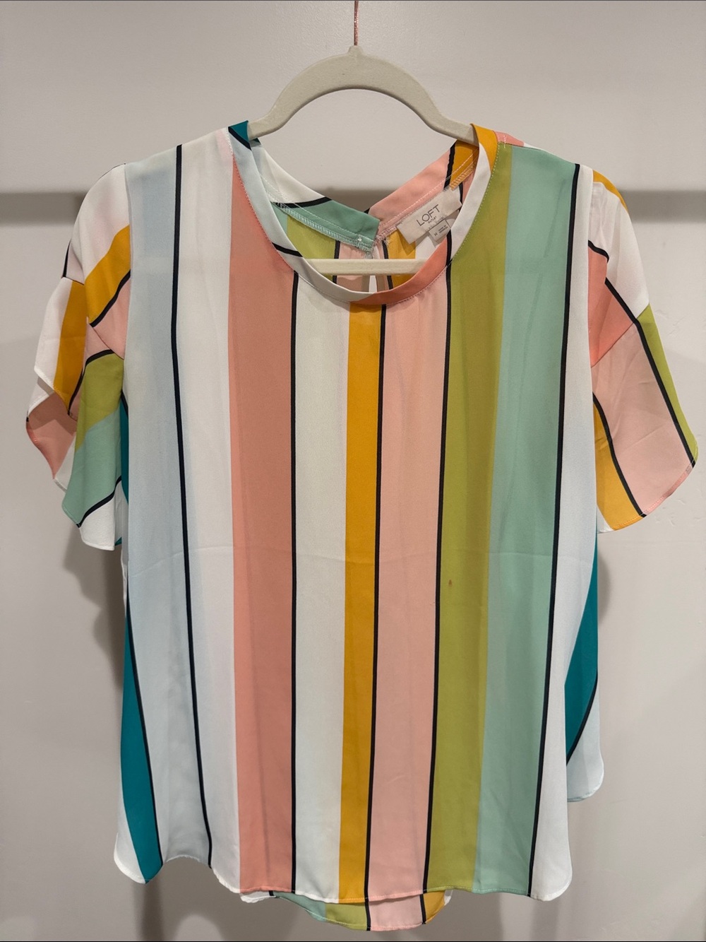 LOFT Striped Short-Sleeve Blouse in Pastel Multicolor